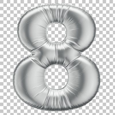 Número 8 Em 3D Formato De Balão Prata Comemoração Aniversario Luxo Fundo Transparente