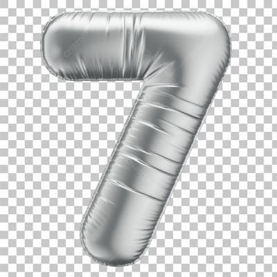Número 7 Em 3D Formato De Balão Prata Comemoração Aniversario Luxo Fundo Transparente