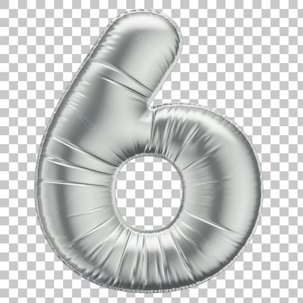 Balão Número 6 Prata PSD Editável