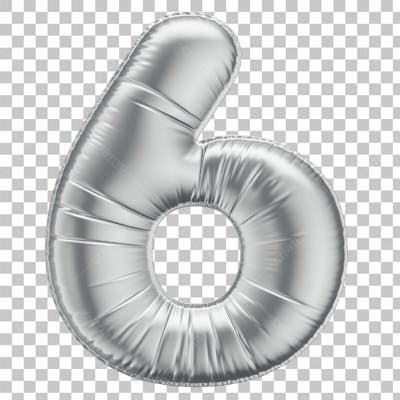Número 6 Em 3D Formato De Balão Prata Comemoração Aniversario Luxo Fundo Transparente