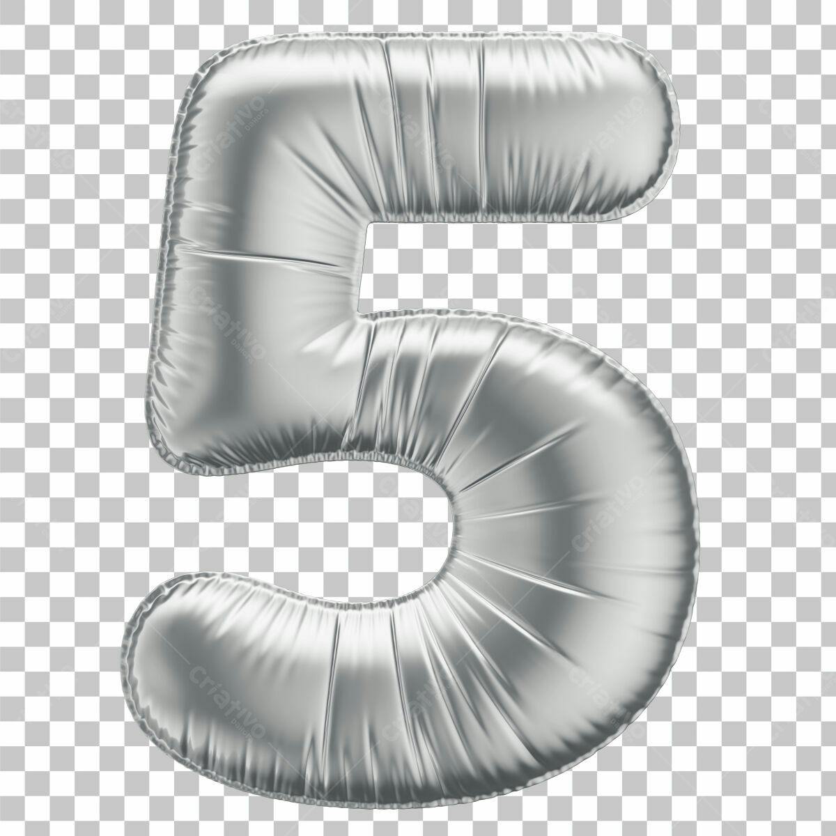 Balão Número 5 Prata PSD Editável
