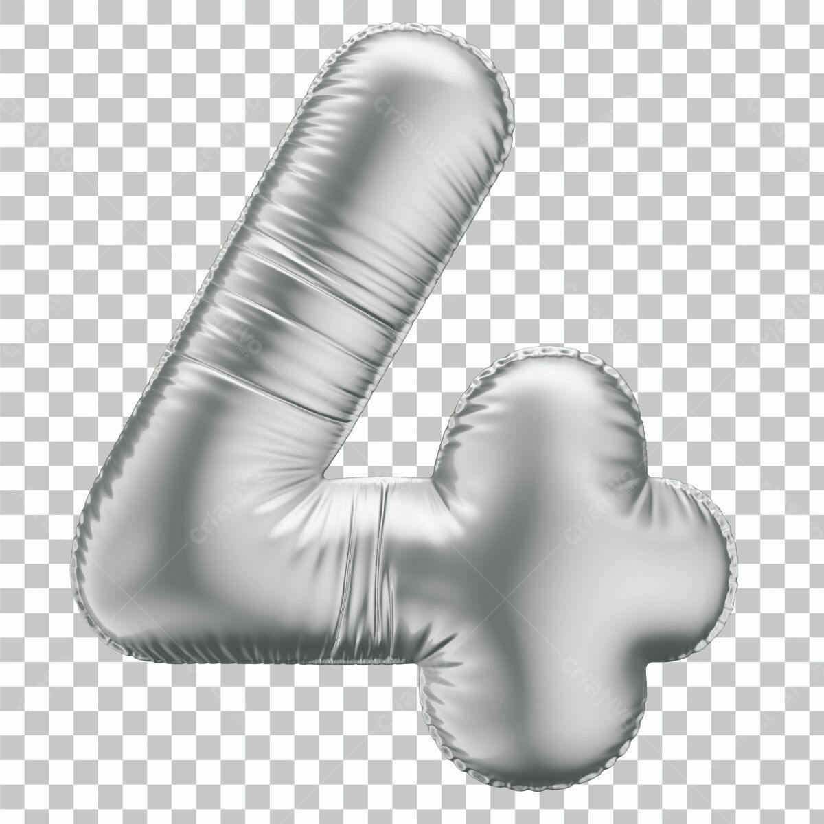 Balão Número 4 Prata PSD Editável