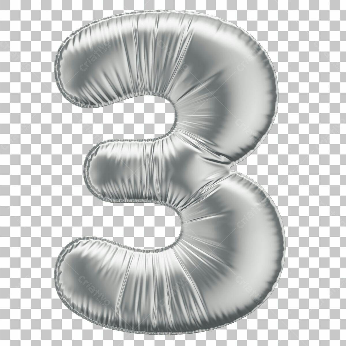 Balão Número 3 Prata PSD Editável