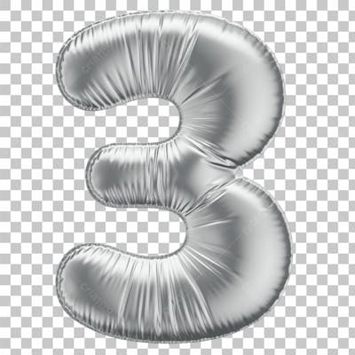 Número 3 Em 3D Formato De Balão Prata Comemoração Aniversario Luxo Fundo Transparente