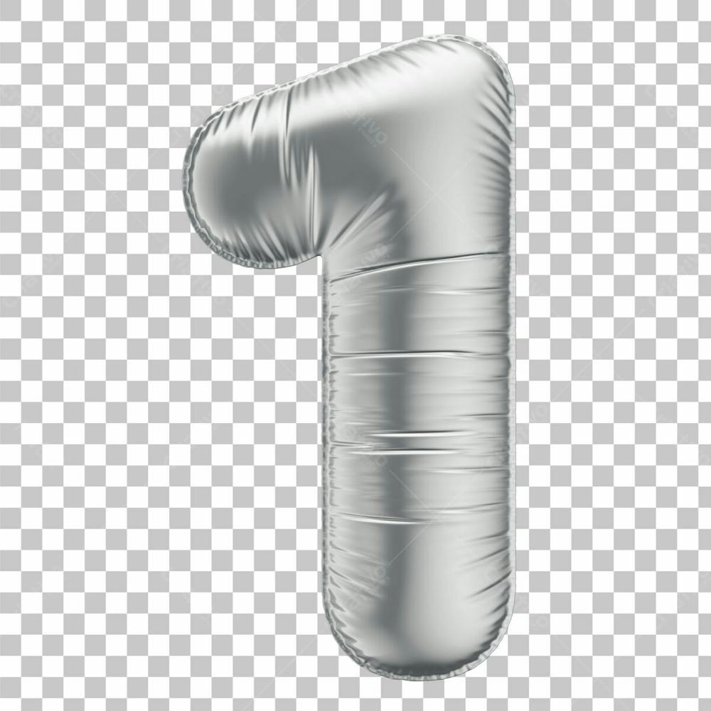 Número 1 Em 3D Formato De Balão Prata Comemoração Aniversario Luxo Fundo Transparente