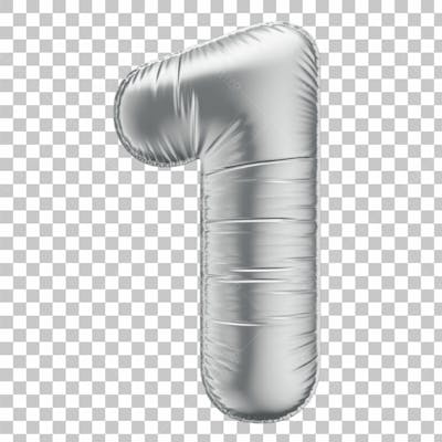 Número 1 Em 3D Formato De Balão Prata Comemoração Aniversario Luxo Fundo Transparente