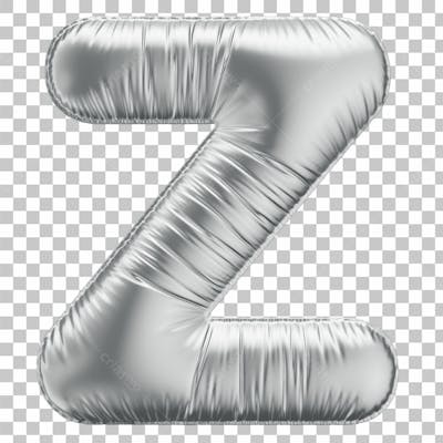Alfabeto Letra Z Em 3D Formato De Balão Prata Comemoração Aniversario Luxo Fundo Transparente