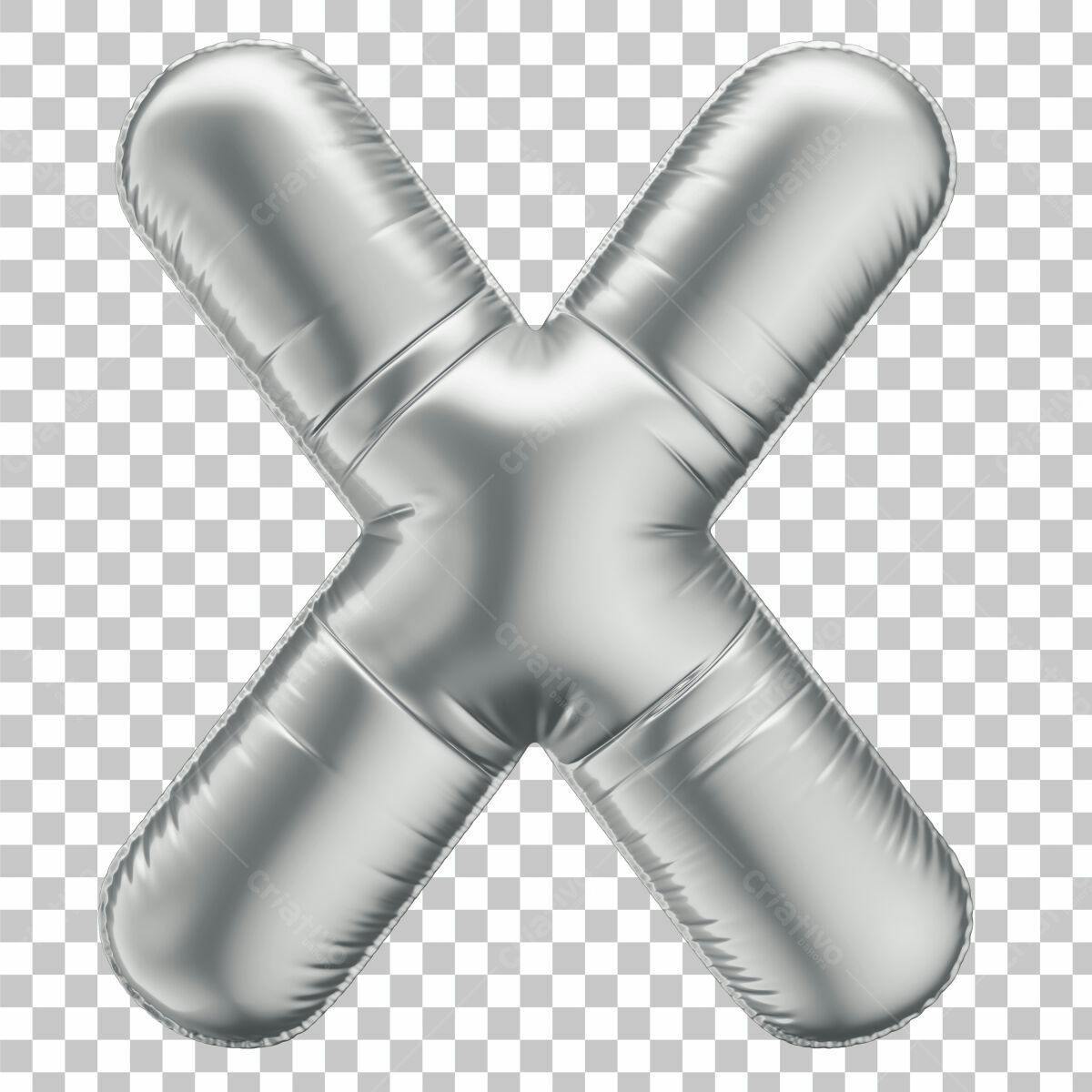 Balão Letra X Prata PSD Editável
