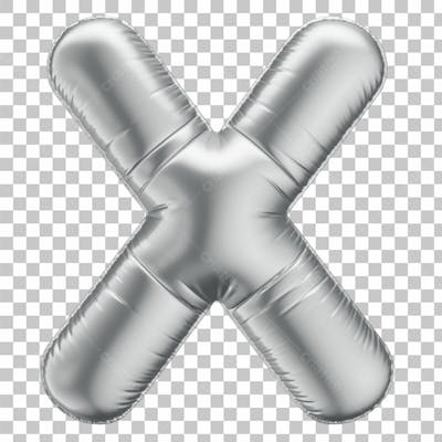 Alfabeto Letra X Em 3D Formato De Balão Prata Comemoração Aniversario Luxo Fundo Transparente