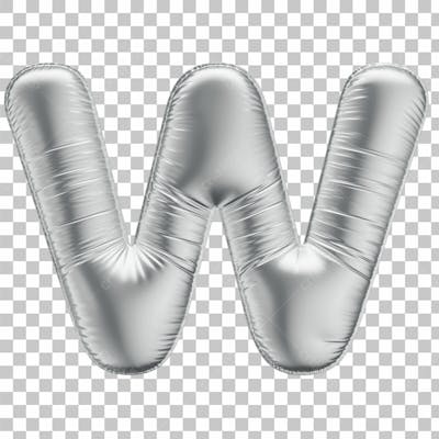 Alfabeto Letra W Em 3D Formato De Balão Prata Comemoração Aniversario Luxo Fundo Transparente
