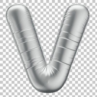 Alfabeto Letra V Em 3D Formato De Balão Prata Comemoração Aniversario Luxo Fundo Transparente
