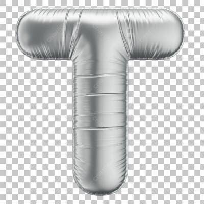 Alfabeto Letra T Em 3D Formato De Balão Prata Comemoração Aniversario Luxo Fundo Transparente