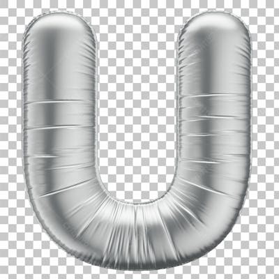 Alfabeto Letra U Em 3D Formato De Balão Prata Comemoração Aniversario Luxo Fundo Transparente