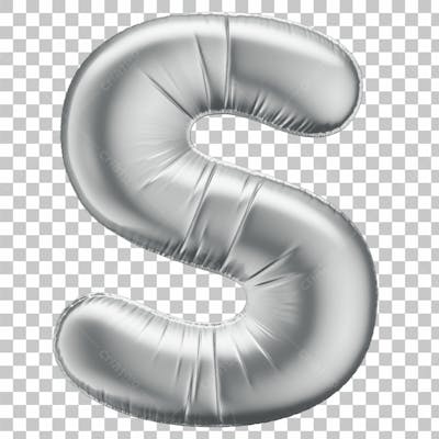 Alfabeto Letra S Em 3D Formato De Balão Prata Comemoração Aniversario Luxo Fundo Transparente