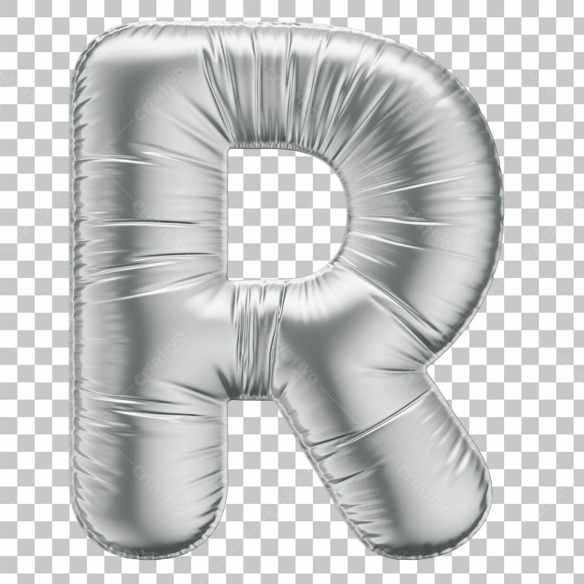Balão Letra R Prata PSD Editável