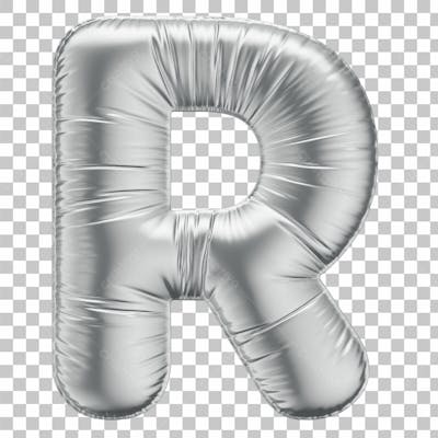 Alfabeto Letra R Em 3D Formato De Balão Prata Comemoração Aniversario Luxo Fundo Transparente