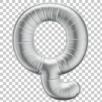 Alfabeto Letra Q Em 3D Formato De Balão Prata Comemoração Aniversario Luxo Fundo Transparente