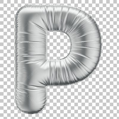 Alfabeto Letra P Em 3D Formato De Balão Prata Comemoração Aniversario Luxo Fundo Transparente
