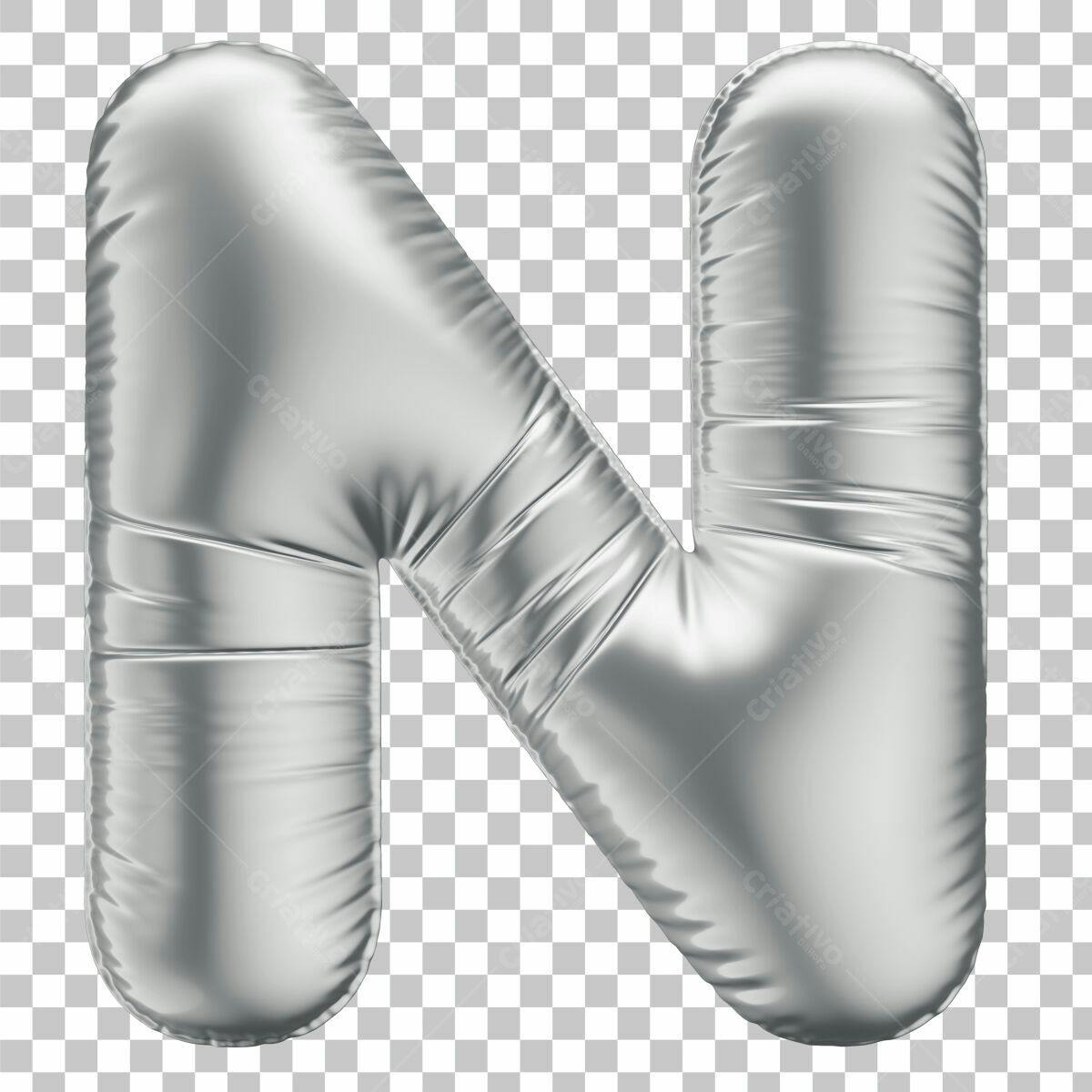 Balão Letra N Prata PSD Editável