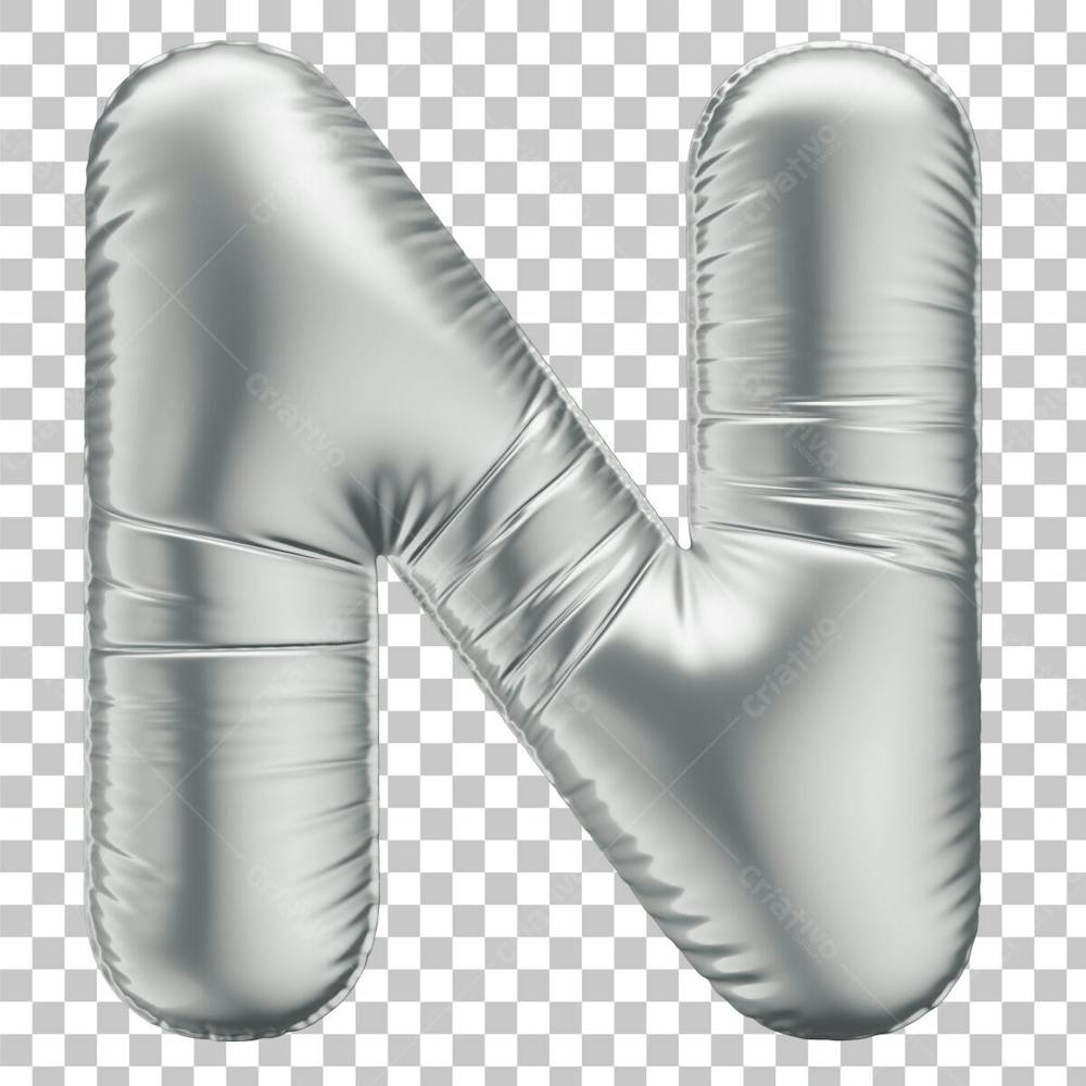 Alfabeto Letra N Em 3D Formato De Balão Prata Comemoração Aniversario Luxo Fundo Transparente
