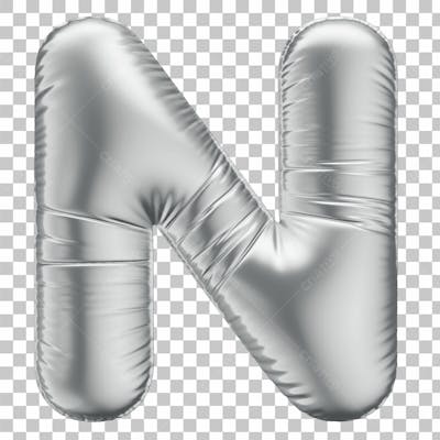 Alfabeto Letra N Em 3D Formato De Balão Prata Comemoração Aniversario Luxo Fundo Transparente