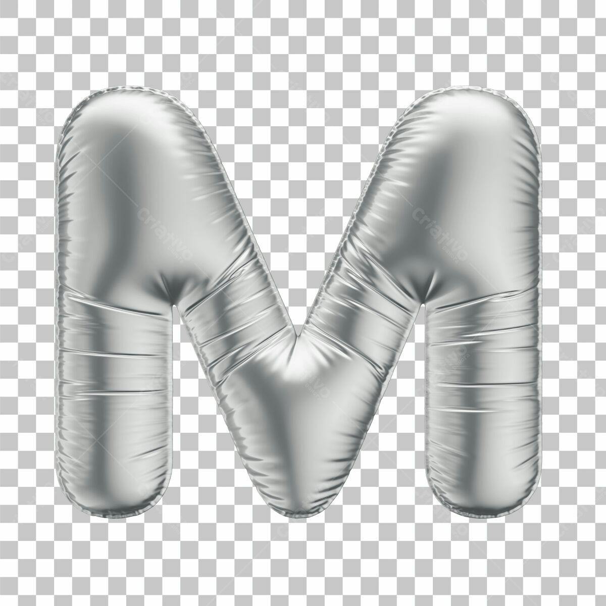 Balão Letra M Prata PSD Editável