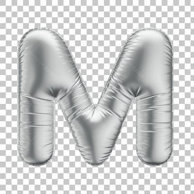 Alfabeto Letra M Em 3D Formato De Balão Prata Comemoração Aniversario Luxo Fundo Transparente