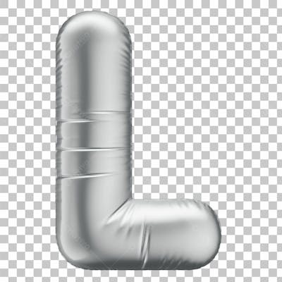 Alfabeto Letra L Em 3D Formato De Balão Prata Comemoração Aniversario Luxo Fundo Transparente