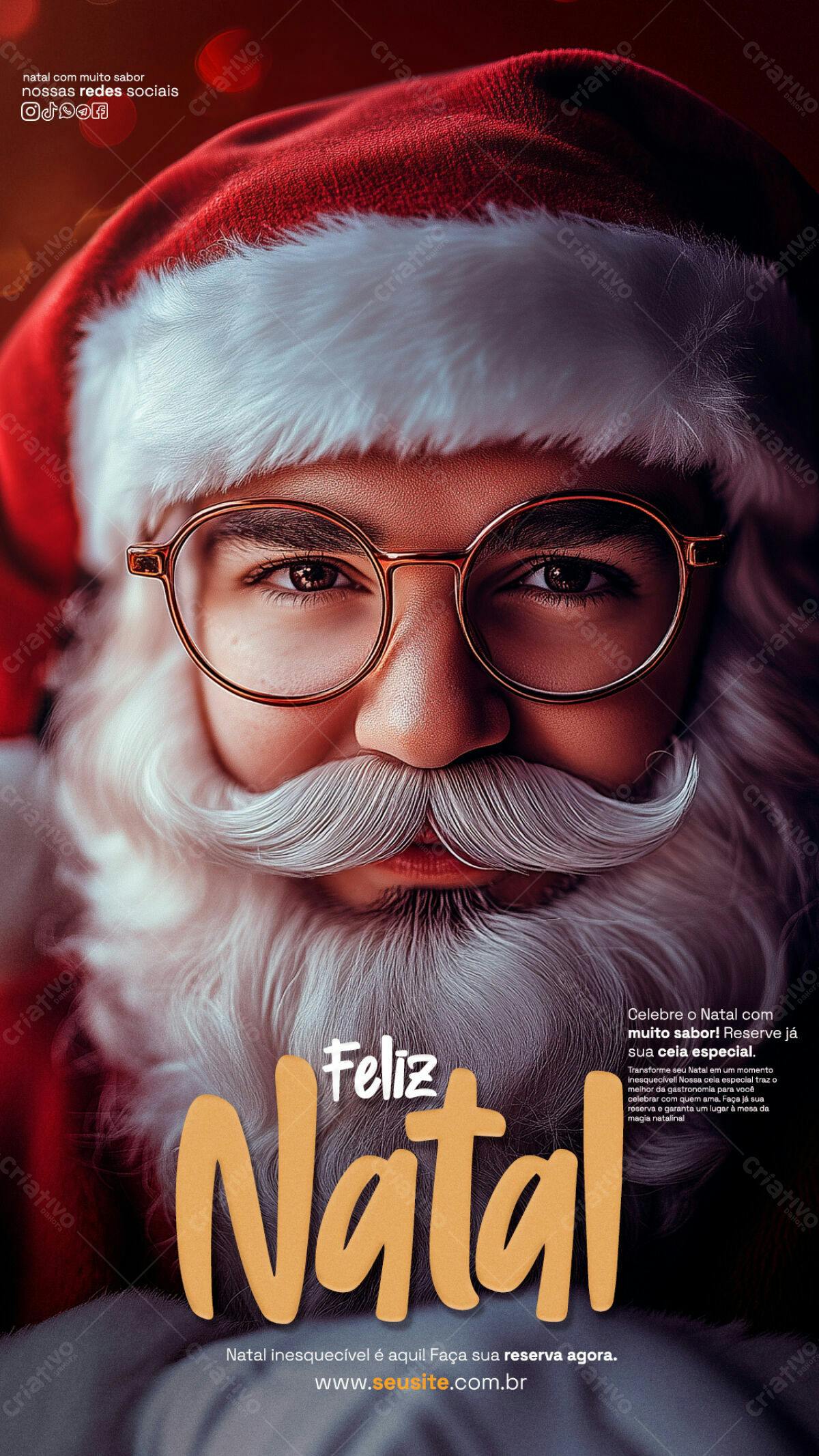 Flyer Natalino Papai Noel com Óculos PSD Editável