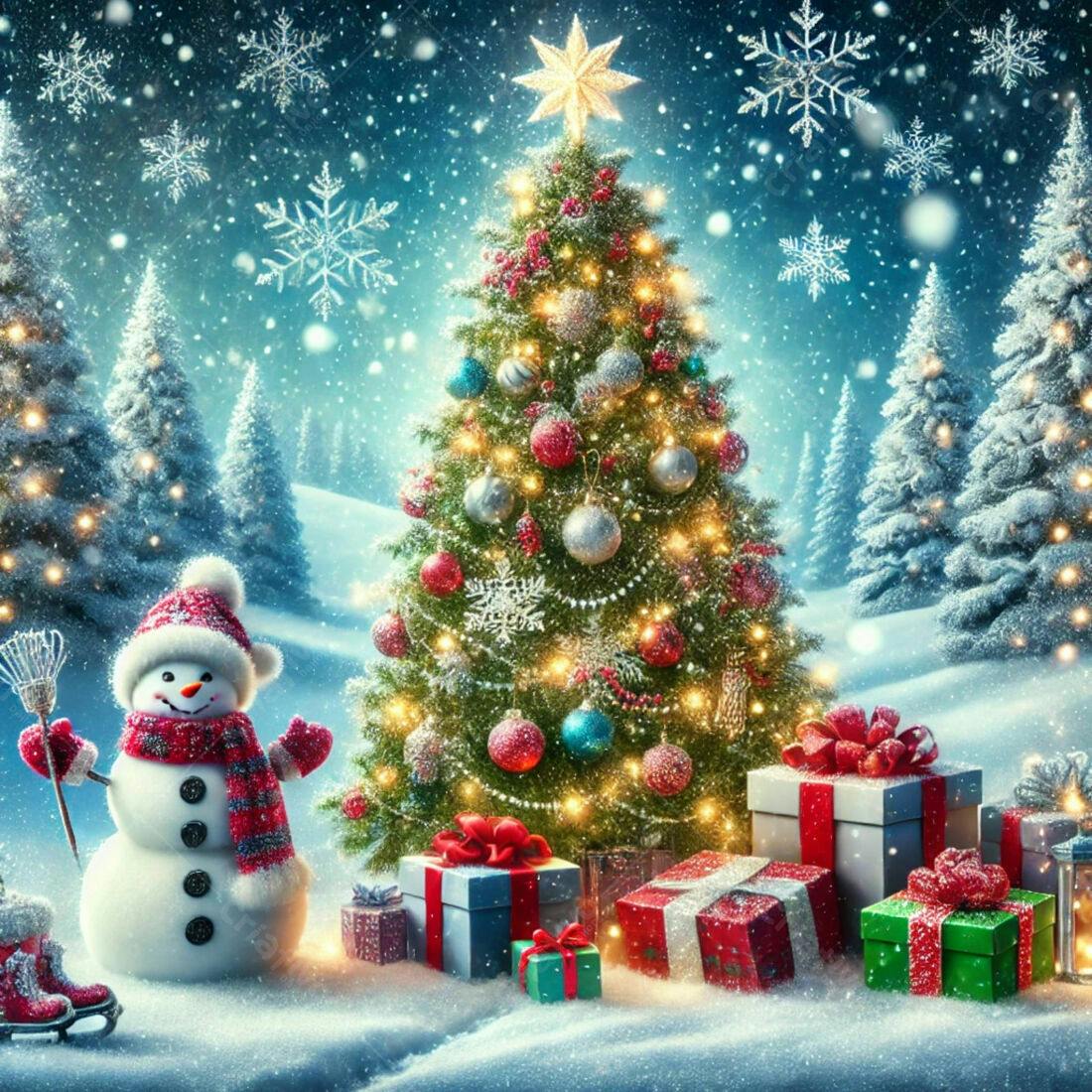 Papai Noel boneco de neve árvore natalina neve