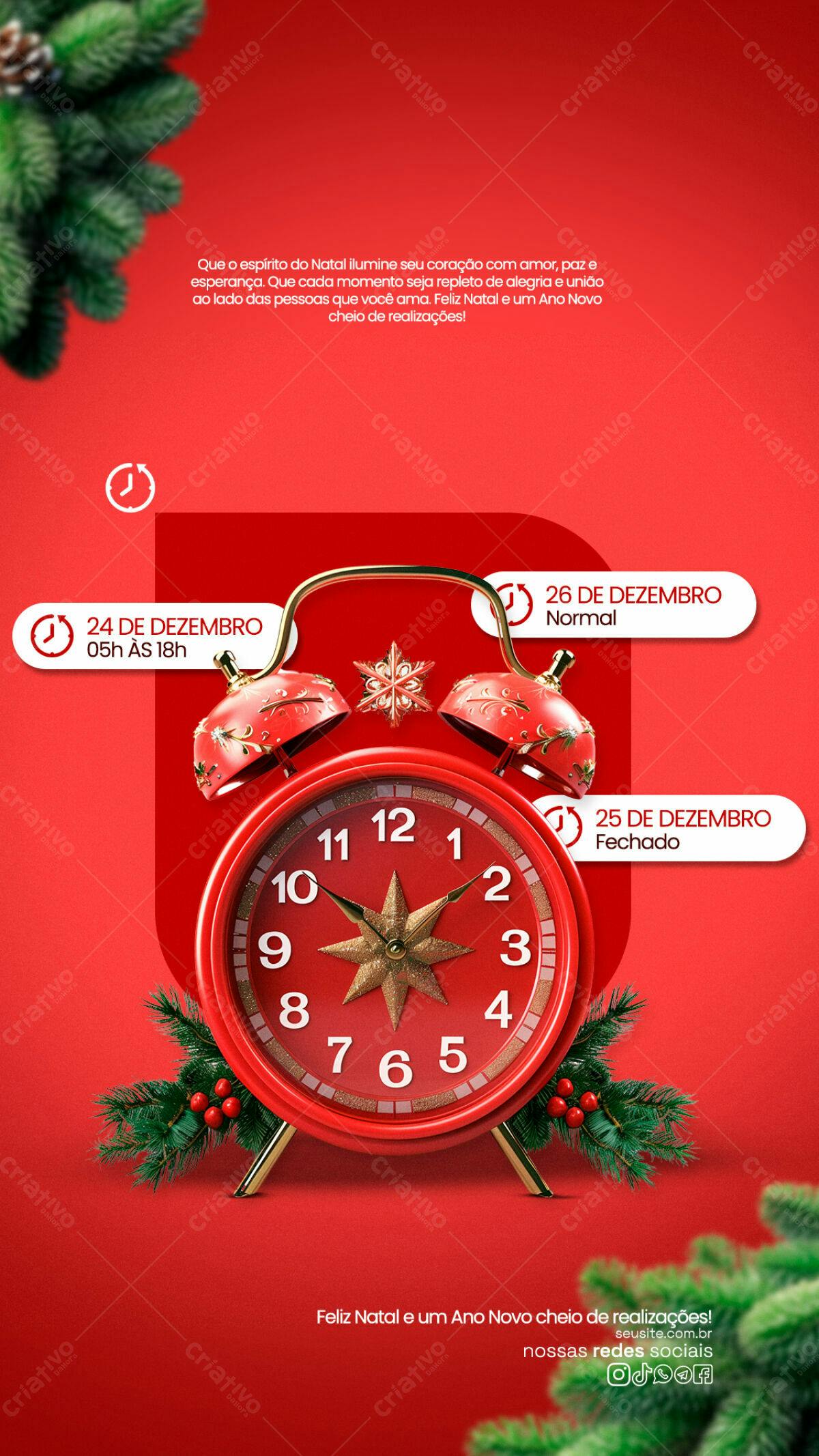 Flyer Natalino com Relógio Vermelho PSD Editável