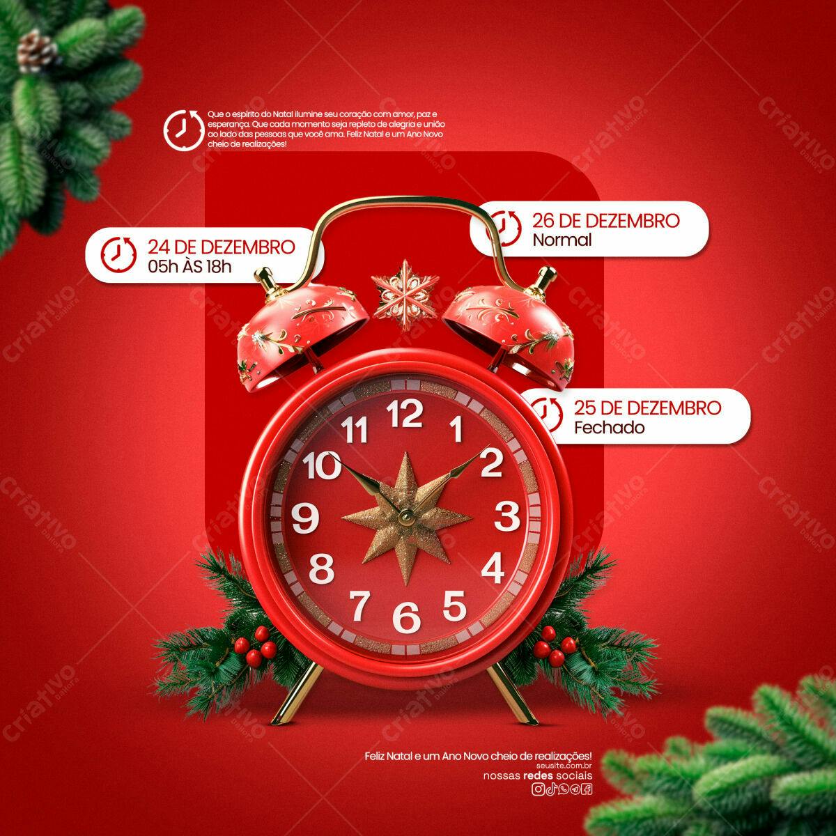 Flyer Natalino com Relógio Vermelho PSD Editável