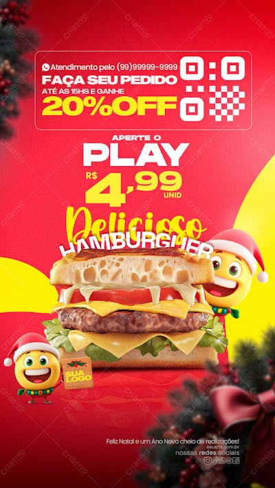 Delicioso Hambúrguer De Natal Com Super Promoção Psd Editável Story