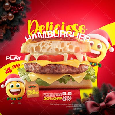 Delicioso Hambúrguer De Natal Com Super Promoção Psd Editável Feed