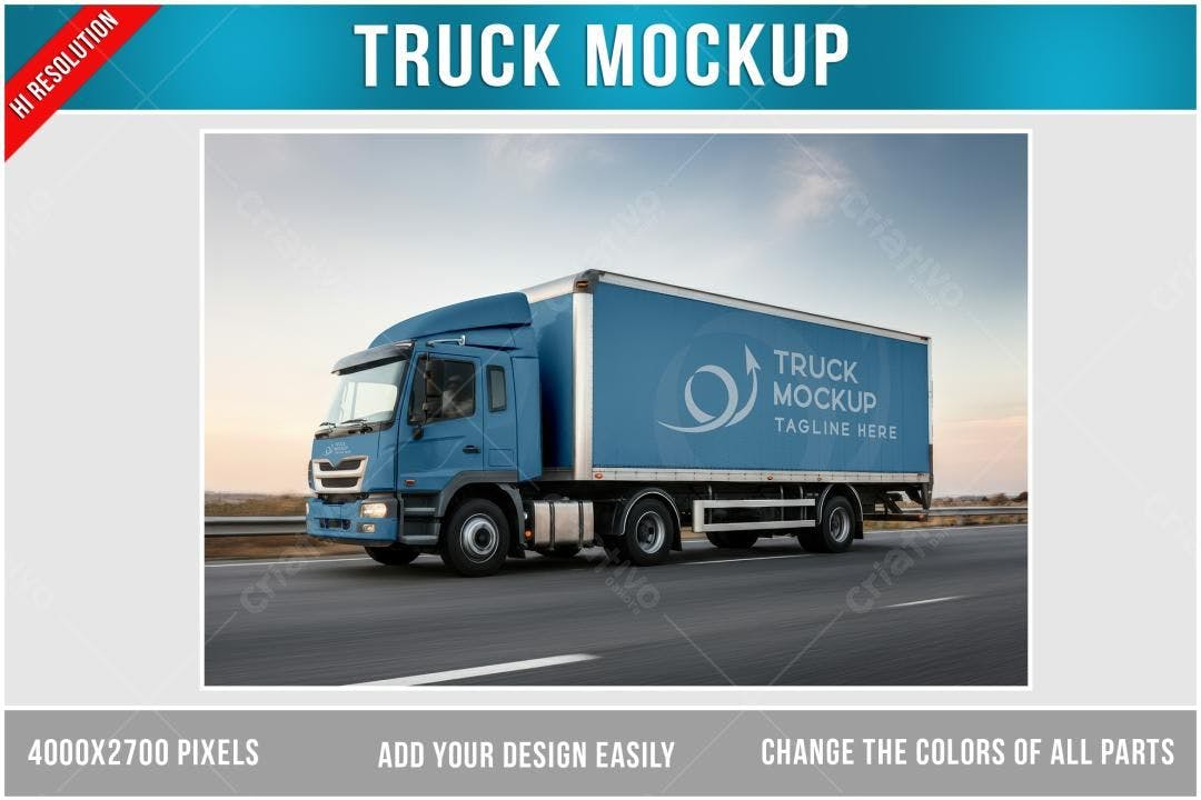Mockup de Caminhão Azul em Alta Resolução para Branding