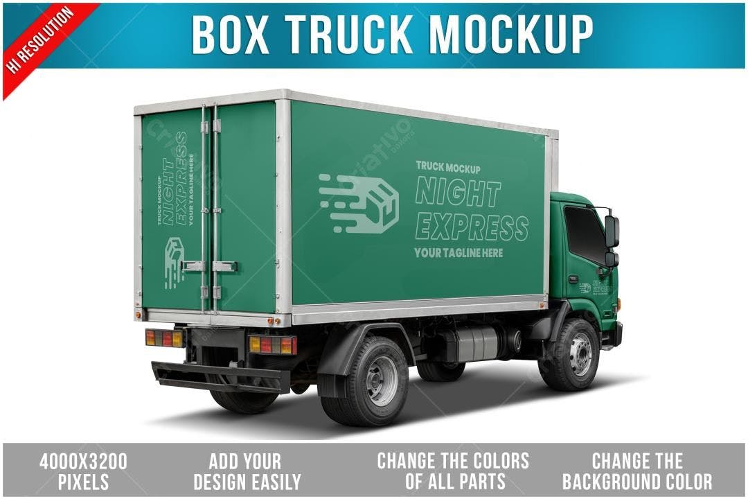 Mockup de Caminhão de Entrega Verde - Visual Realista