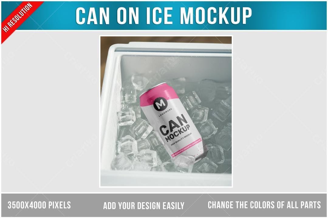 Mockup Realista de Lata de Bebida em Gelo