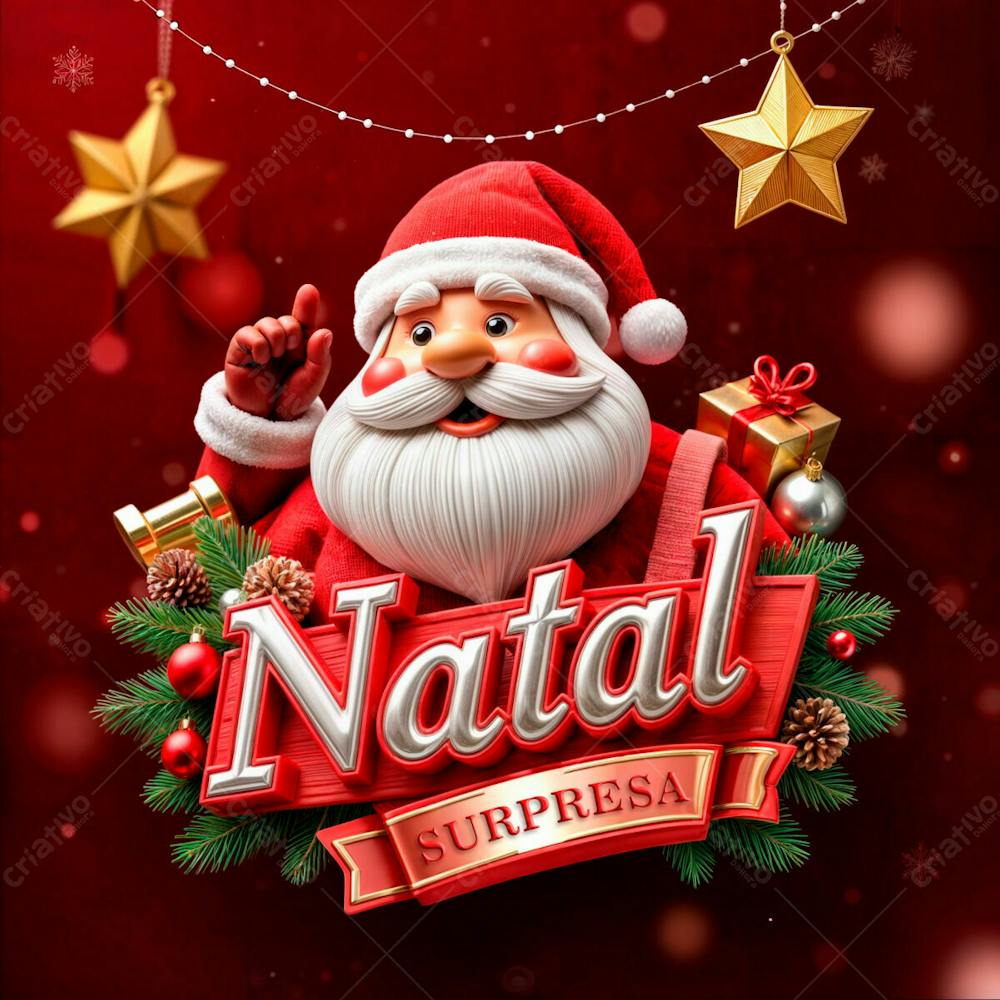 Selo 3D Natal Surpresa Social Media Psd Editável