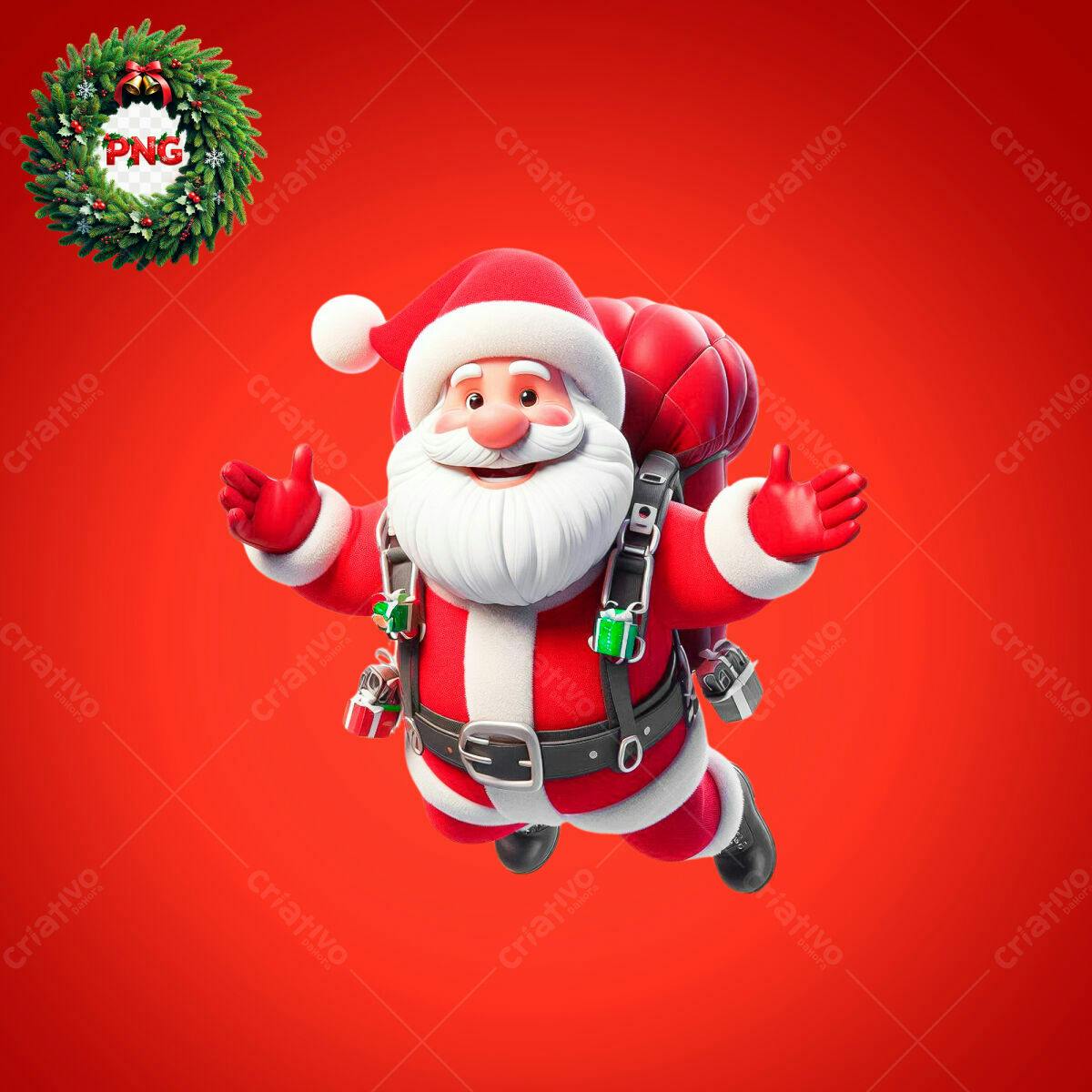 Imagem Natalina Papai Noel Voador PSD Editável