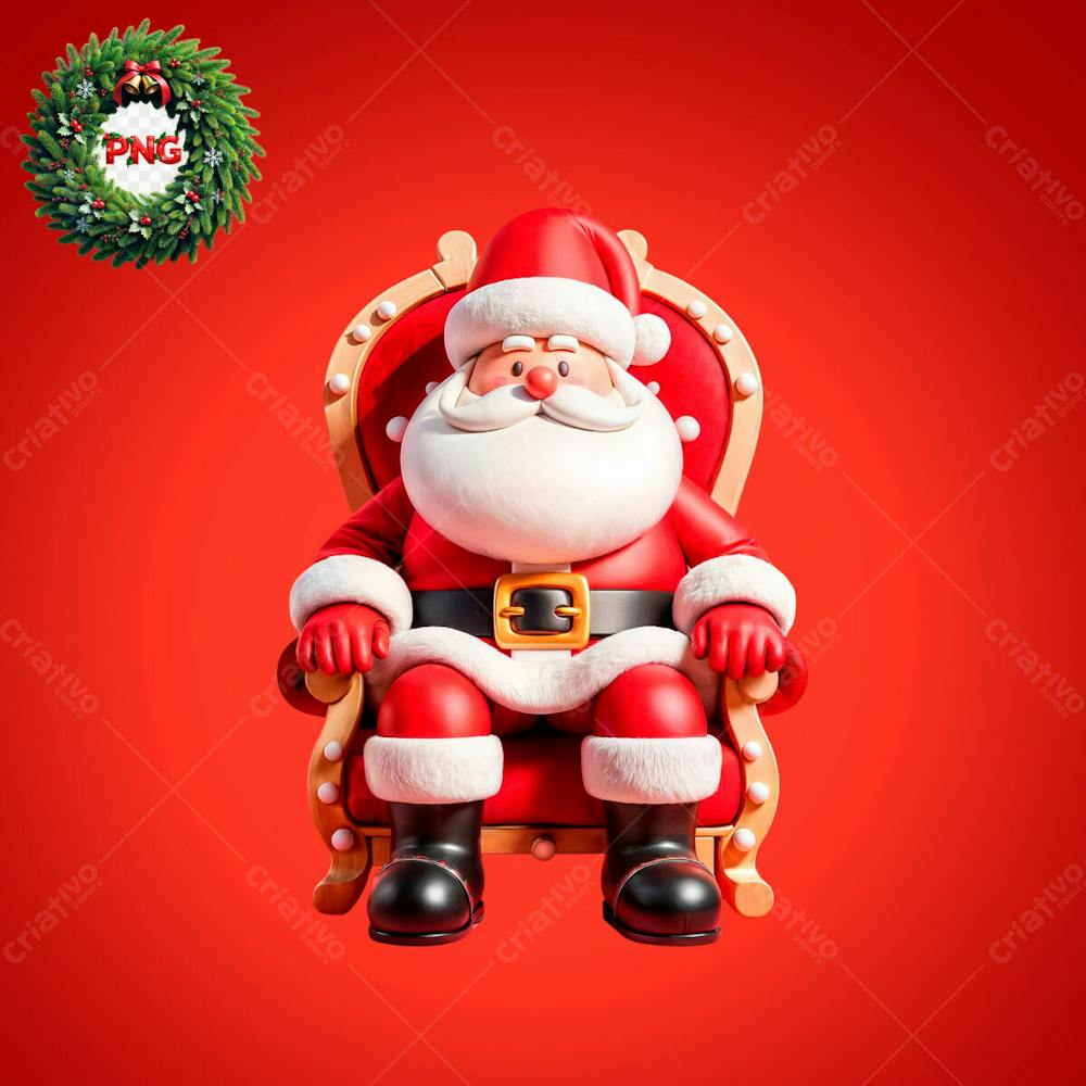 Papai Noel Sentado Em Um Trono Vermelho 3D Psd Editável