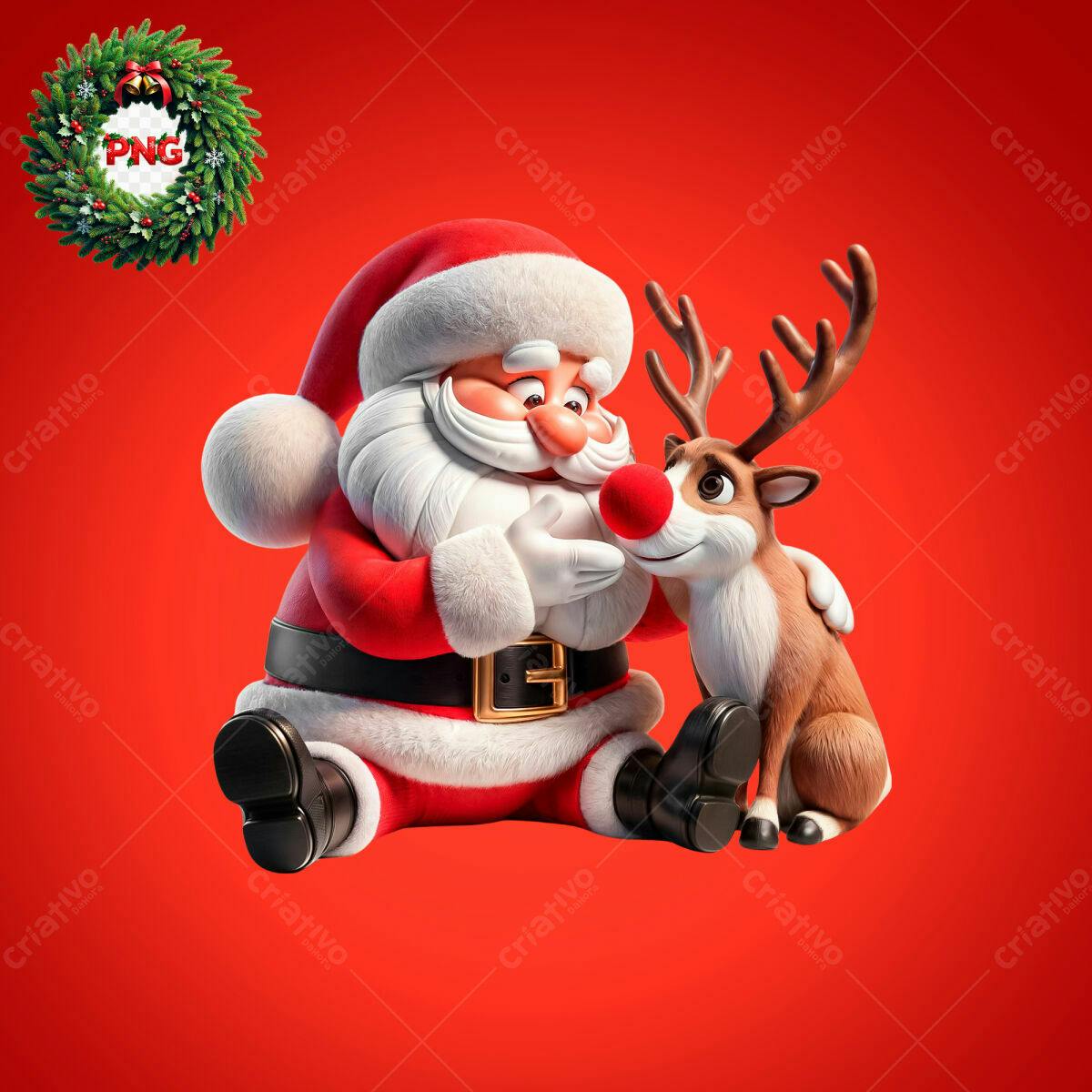 Ilustração Natalina Papai Noel e Rena PSD Editável