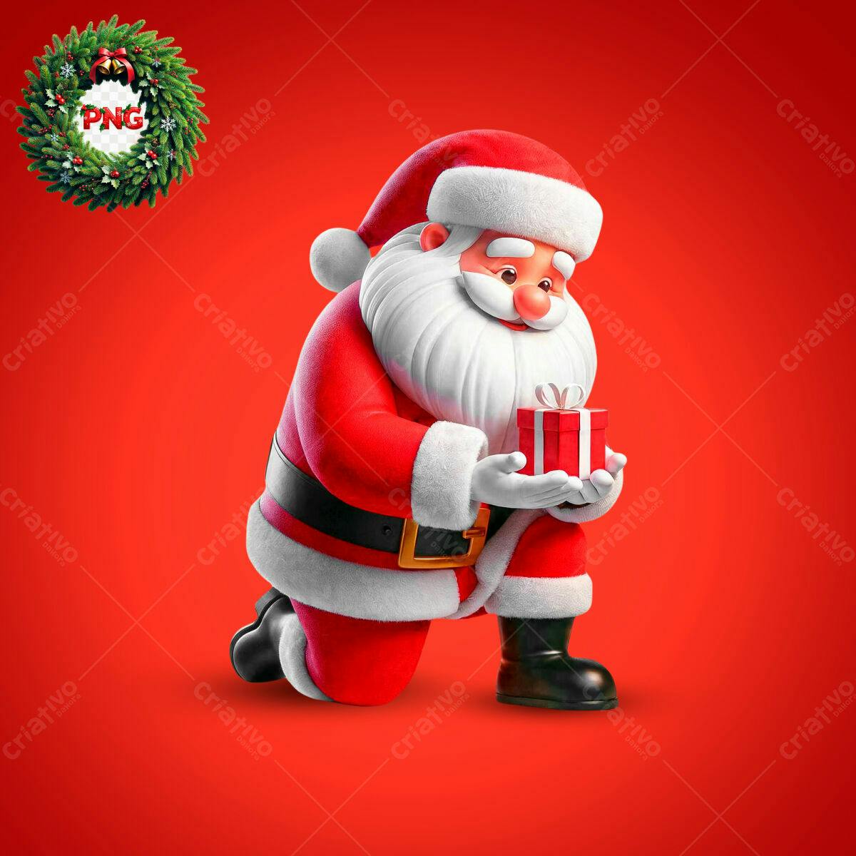 Imagem Natalina Papai Noel com Presente PSD Editável