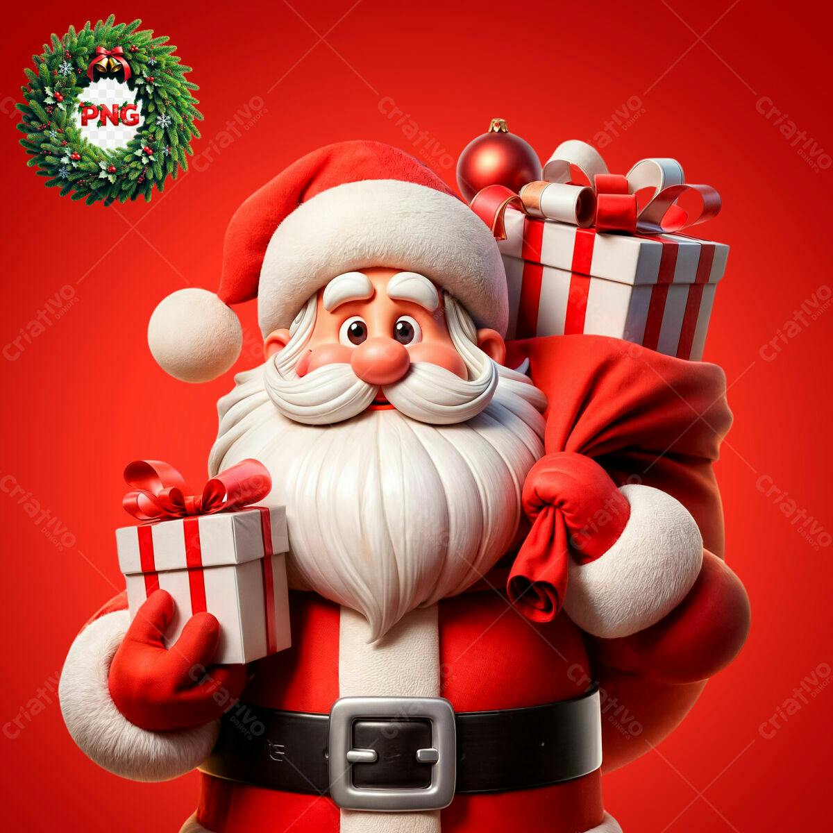 Ilustração Natalina Papai Noel com Presentes PSD Editável