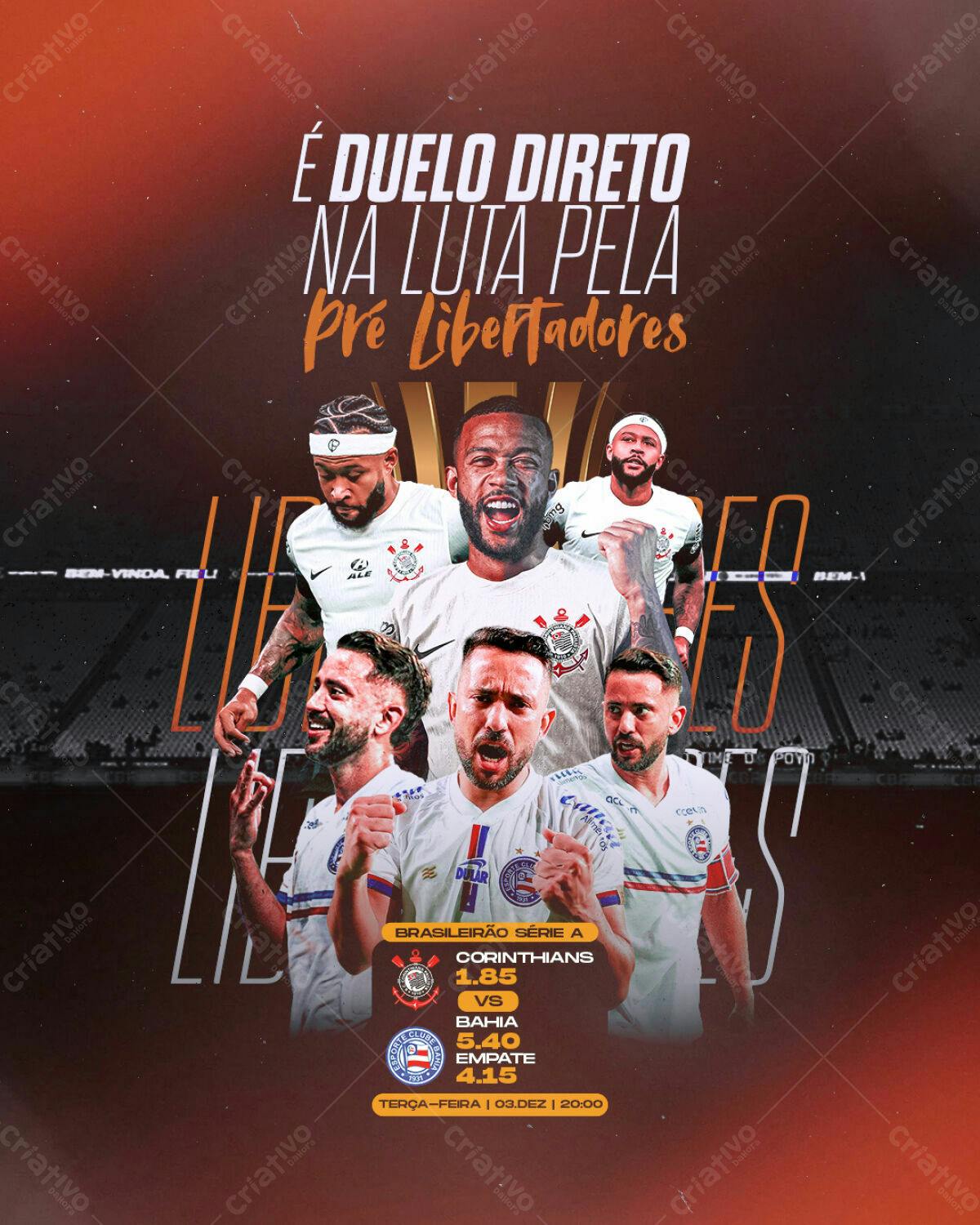 Flyer Corinthians x Bahia Pré-Libertadores PSD Editável
