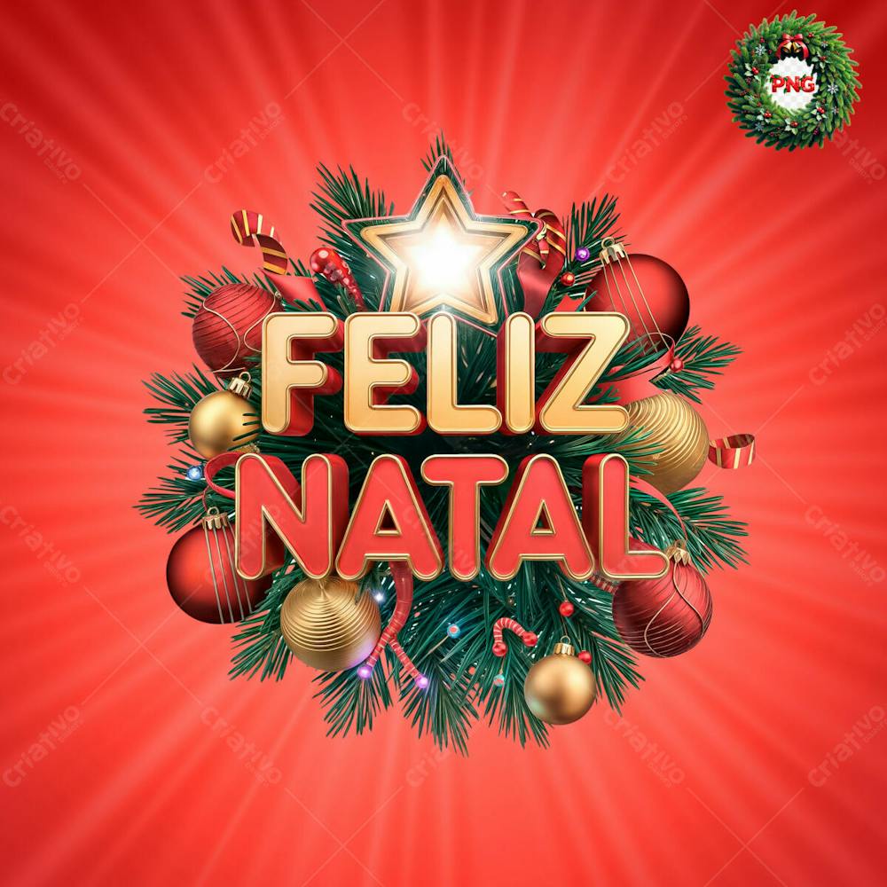 Selo Estrela E Bolinhas De Natal Feliz Natal 3D Psd Editável