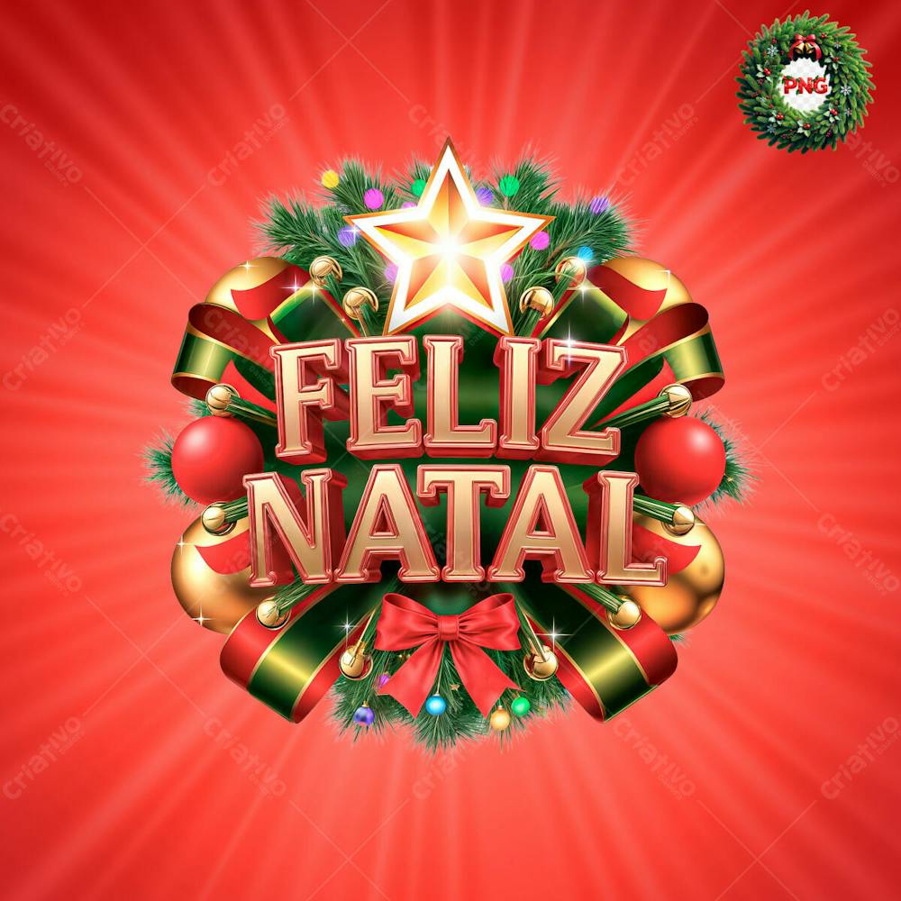 Selo Com Laço E Estrela Feliz Natal 3D Psd Editável