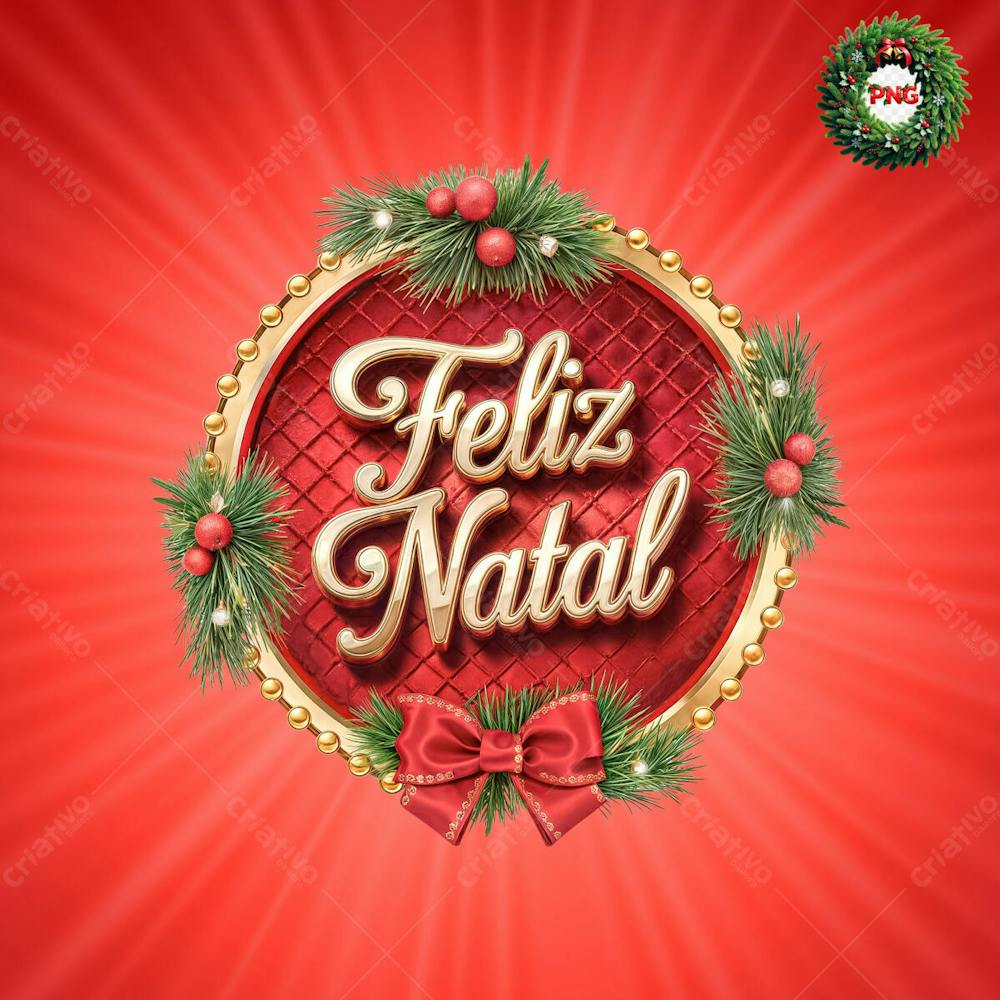 Selo Vermelho Com Laço Feliz Natal 3D Psd Editável