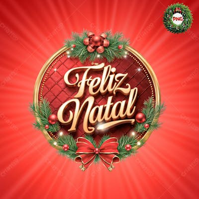 Selo Vermelho Redondo Feliz Natal 3D Psd Editável