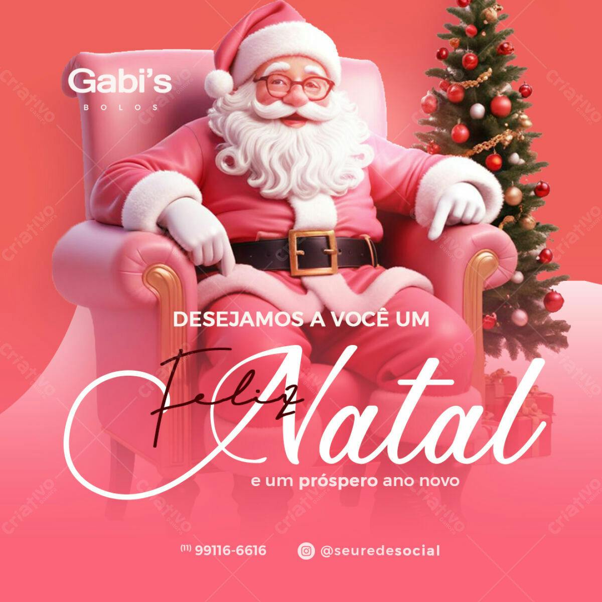 Flyer Natalino com Papai Noel Rosa PSD Editável