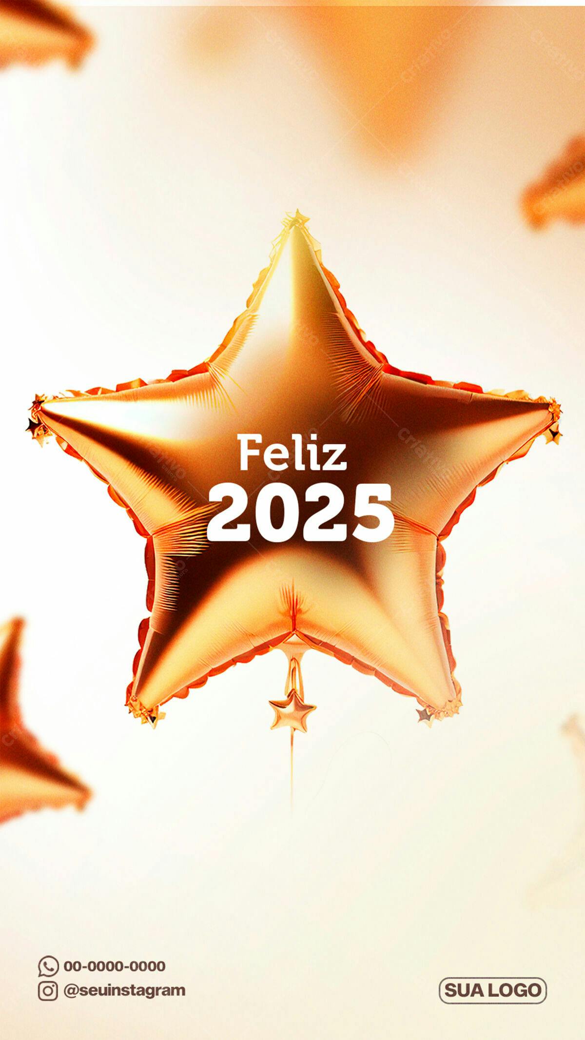 Flyer Ano Novo 2025 Balão Dourado PSD Editável